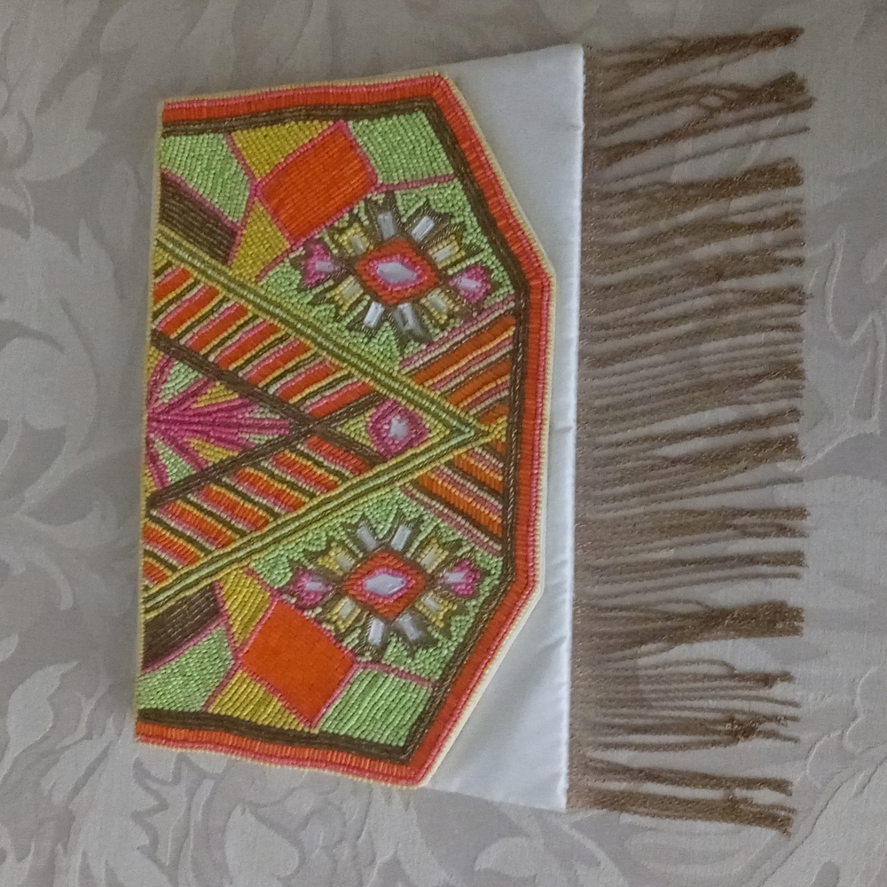Multicolored Pouch with Chain Tassels